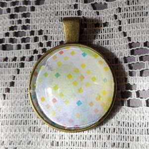 Pastel Diamonds Glass Cabochon Pendant - Handmade